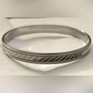 QVC Steel by Design Stainless Steel Signed GM Silver Bangle Bracelet